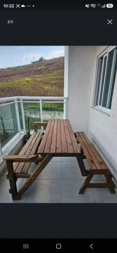 Banco que vira mesa 6 lugares madeira