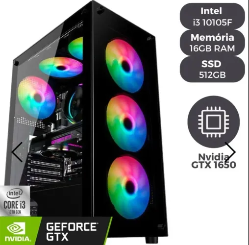 Cpu Gamer, i3-10100F de 10ª ger., 16GB, Ssd 512GB, GTX 1650 4GB<br>