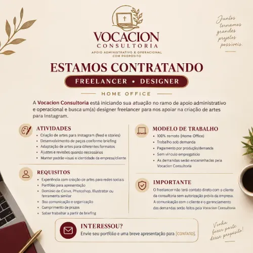 ESTAMOS CONTRATNDO - Freelancer Design - Home Office | Vocacion Consultoria