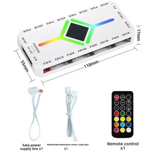 Controladora Fans Teucer LED, 4pin Pwm, 5v 3pin Argb, 9 Fans, Branco - Aceito Cartão/Pix