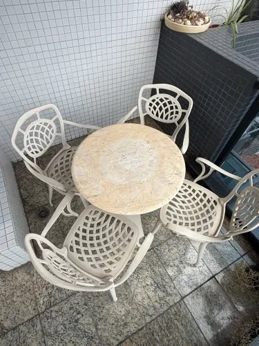 Conjunto 2 Mesas e 6 Cadeiras Jardim pedra e ferro 