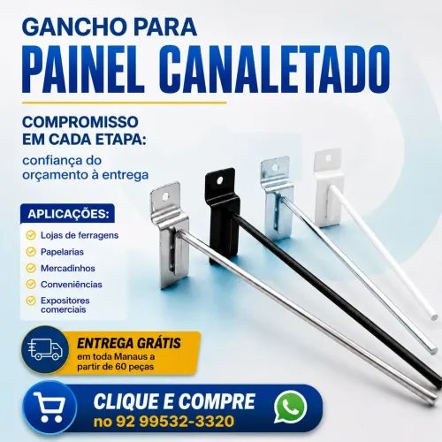 Ganchos para Painel Canaletado - Prata Zincado, Branco e Preto