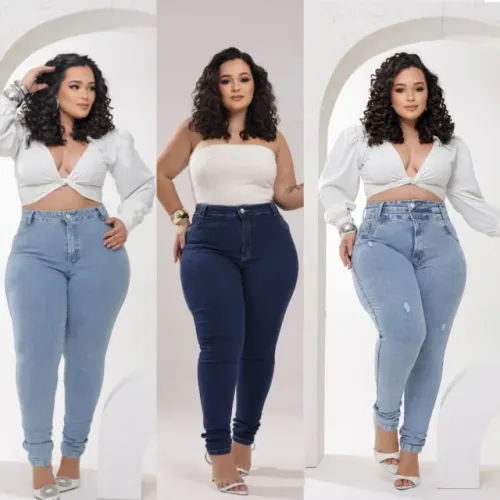 Calça Jeans Feminina Plus Size Cintura Alta Com Lycra Levanta Bumbum Modelagem Premium