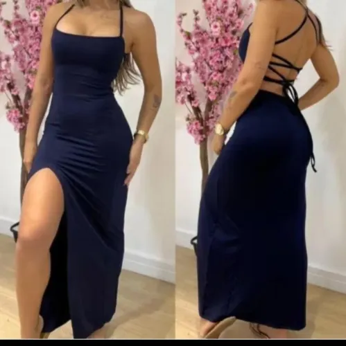 Vestido Preto Longo - Justo, Fenda, Amarração