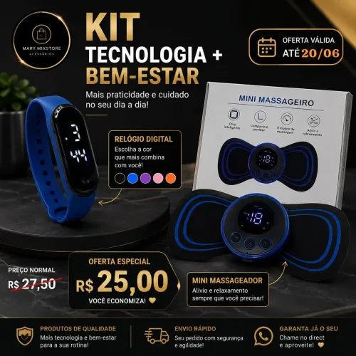Kit relógio digital + mini massageador