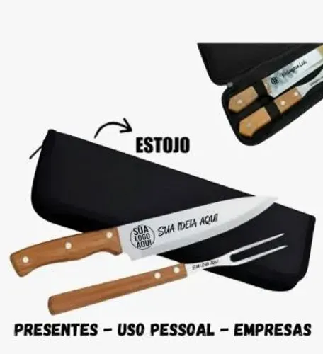 Kit Personalizado para churrasco, FACA + GARFO + ESTOJO