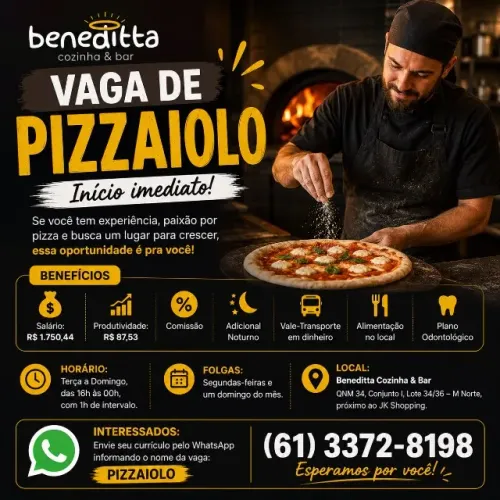 Vaga Pizzaiolo - Início imediato