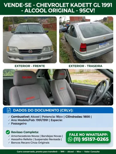 Chevrolet Kadett Gl/sl/lite/turim 1.8 (álcool) 1991