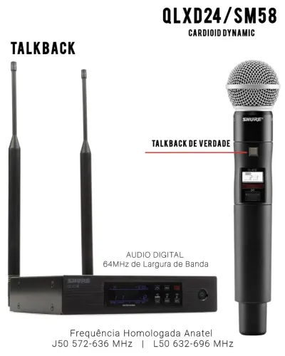 Microfone Shure Original QLXD24 SM58 TALKBACK INSTALADO 