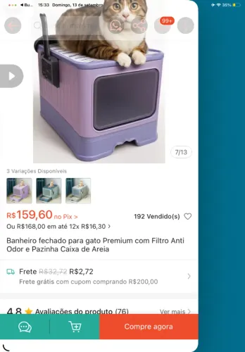 Caixa de areia fechada CINZA pra gato acompanha a pazinha