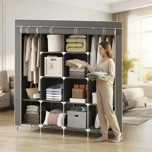 Guarda Roupa Portátil Cinza Casal