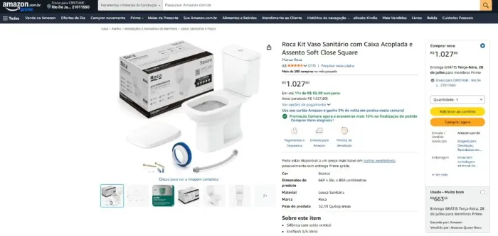 Kit Vaso Sanitário com Caixa Acoplada e Assento Soft Close Square Roca