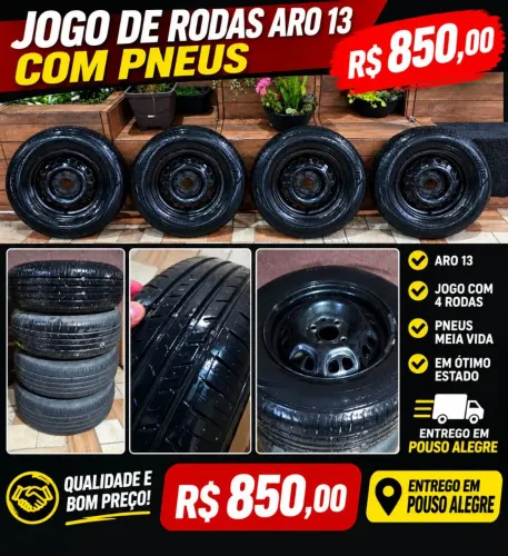 Jogo de rodas com pneu aro 13 mais de meia vida
