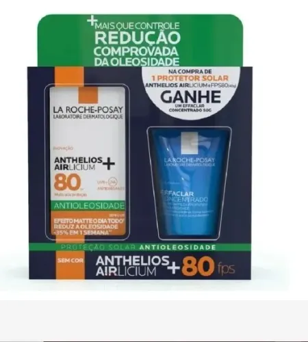 Kit La Roche Posay Protetor Solar Anthelios Airlicium FPS80 40g + gel de Limpeza Effaclar 