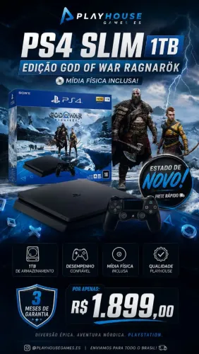 PS4 slim 1 TB edição God of War Ragnarok com jogp físico