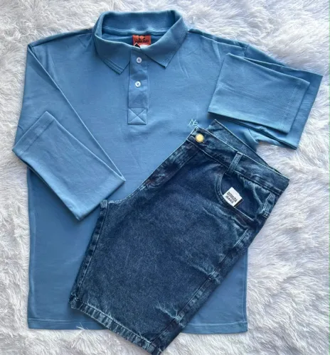 Kit Camisa Polo Longa e Bermuda Jeans
