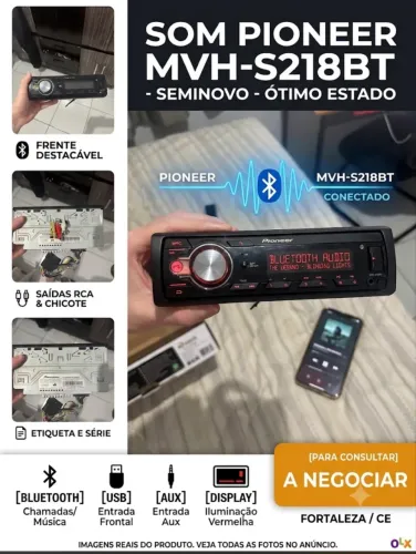 Rádio Pioneer MVH-S218BT Seminovo - Bluetooth, USB e Excelente Qualidade de Som