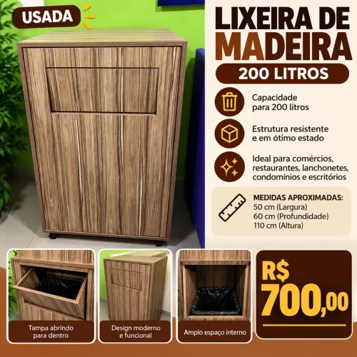 Lixeira de Madeira 200 Litros para Comércio