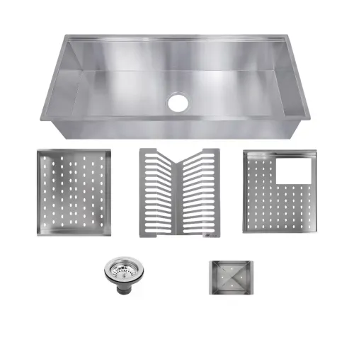 Cuba de cozinha Tubrax com módulos porta pratos, copos e talheres em aço inox 304