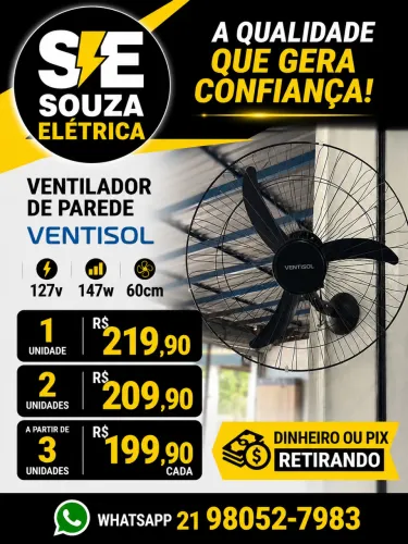 Ventilador de Parede Ventisol 60cm 127v/147w 