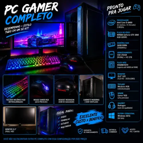 Pc gamer i5 8g gtx1060 32gb de ram ssd