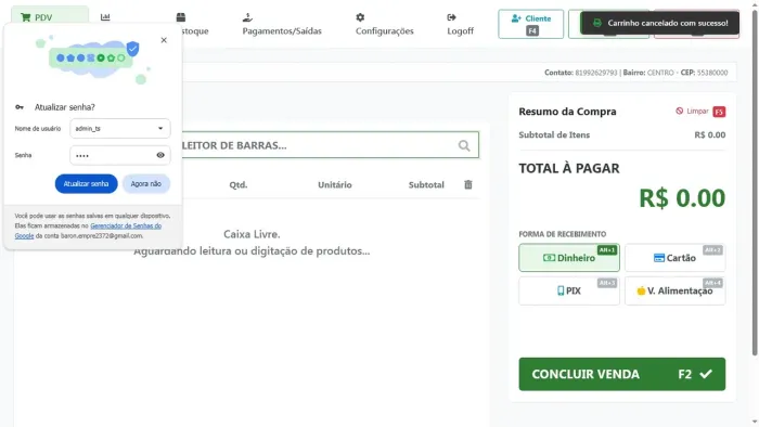 Sistema de loja - PDV, Estoque, financeiro etc.