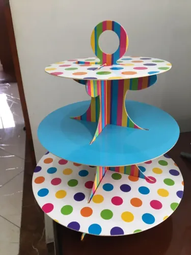 2 Suportes para doce - dupla face listrado e com bolas coloridos