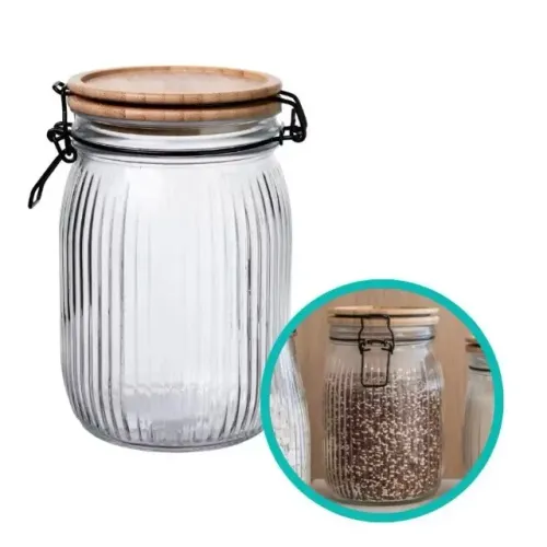 Pote Hermético Vidro 1,2 L Tampa de Bambu - novo!