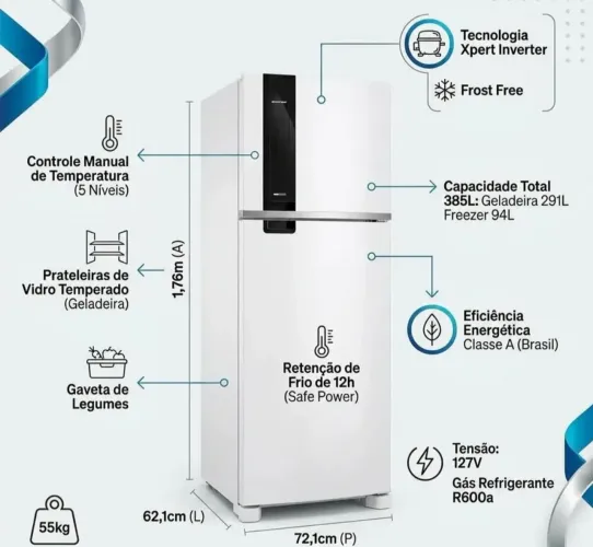 Geladeira Brastemp Frost Free 385 Litros Duplex Branca