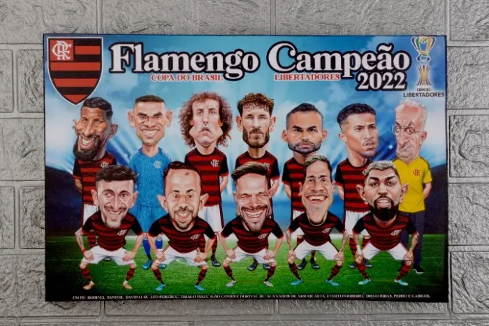 Quadro decorativo do Flamengo Campeão da Libertadores 2022 caricatura em MDF 45x30