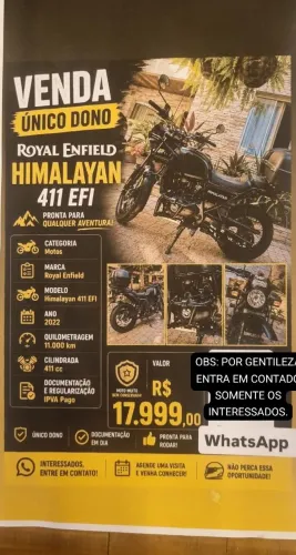 VENDA  ROYAL ENFIELD HIMALAYAN <br><br>ÚNICO DONO<br><br>ROYAL ENFIELD<br><br>HIMALAYAN 411 EFI