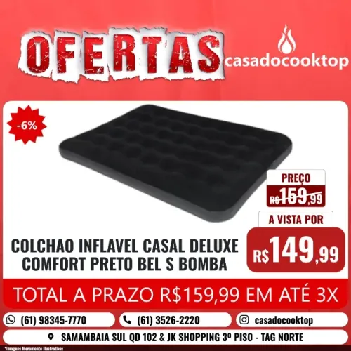 COLCHAO INFLAVEL CASAL DELUXE COMFORT PRETO - BEL S/ BOMBA 110207