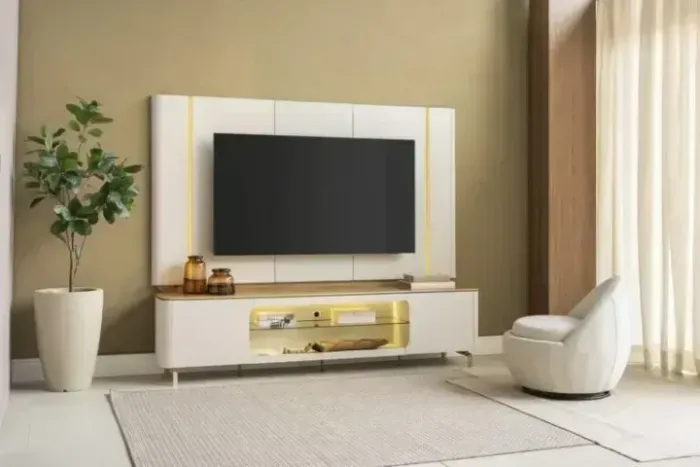 PAINEL + RACK SANTORINI 2,40M TV ATÉ 75 MDF. PRONTA ENTREGA.