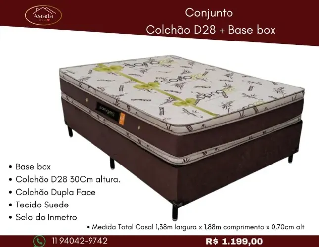 Conjunto colchão D28 + Base Box, a pronta entrega