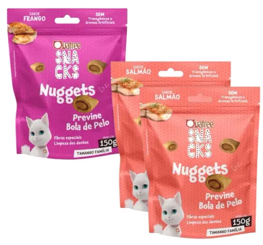Snack Quatree para Gatos Adultos Bola de Pelo (Kit 3 x 150g) sabor salmão/frango