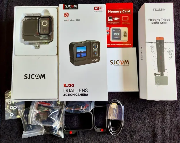 Câmera de Ação 4k SJCAN J20 + Bastão flutuante telescópico + cartão de memória alta vel.