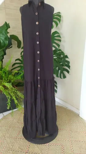 Vestido estilo chamise longo até o pé em viscolinho Tam m
