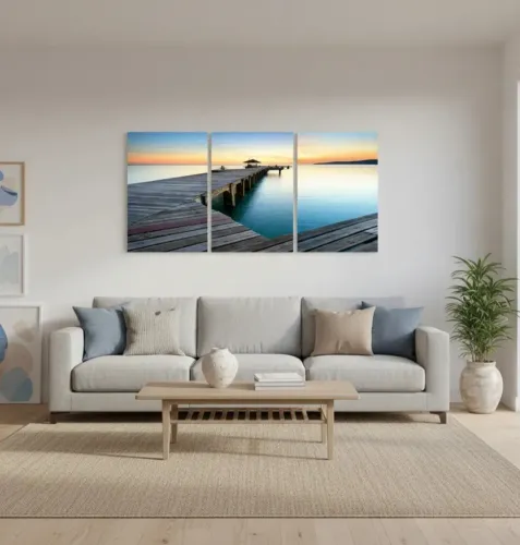 Kit de 3 quadros decorativos de paisagens de madeira pinus com adesivo