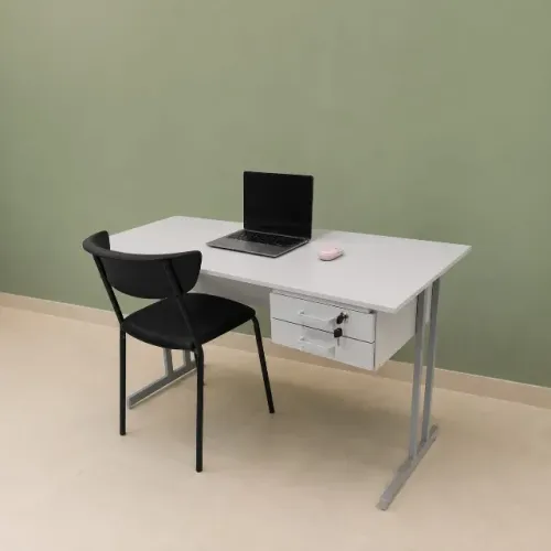 biro mesa slim com 1,20m na cor cinza com 2 gavetas com chave