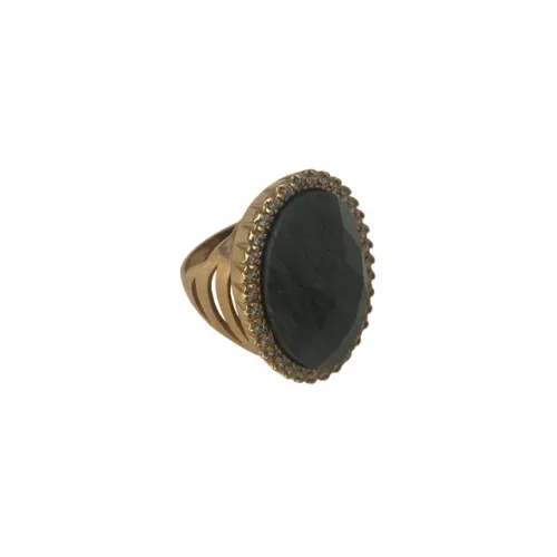 Anel Rommanel Original Dourado Pedra Verde Oval Zircônias Banhado a Ouro 18k