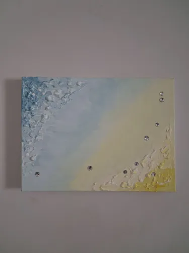 Quadro Pintura Acrílica sobre Tela com Pedrarias Praia
