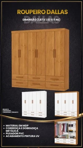 Guarda Roupa Solteiro Dallas 6 gavetas