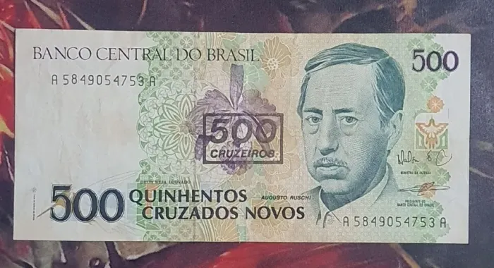 Nota de 500 Cruzados Novos Com Carimbo 500 Cruzeiros Colecionador Rara Valor Histórico
