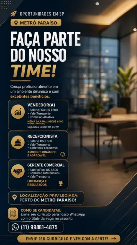 Consultor de Vendas: contratação Imediata, início ainda essa semana!