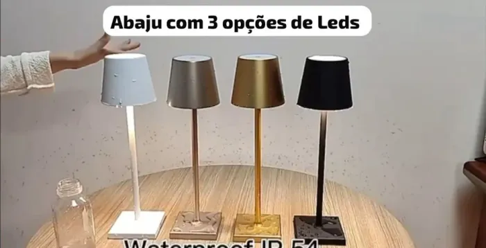 Luminária LED Touch Recarregável 3 Cores Sem Fio