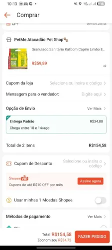 Granulado sanitário para gatos