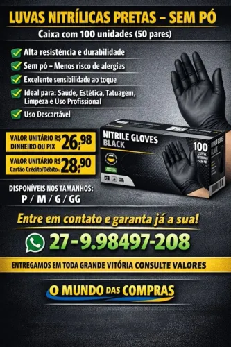 Luva Nitrílica Preta Descartável Vabene Tam: P-M-G-GG CX 100 un