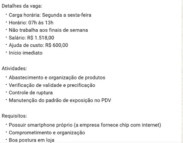 ? OPORTUNIDADE - PROMOTOR(A) DE MERCHANDISING A ROTA NÃO É FIXA, MUDA QUINZENALMENTE
