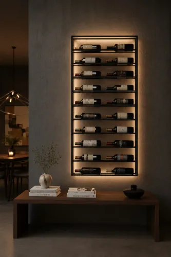 ADEGA DE PAREDE COM LED | PORTA VINHOS DECORATIVO PARA 20 GARRAFAS