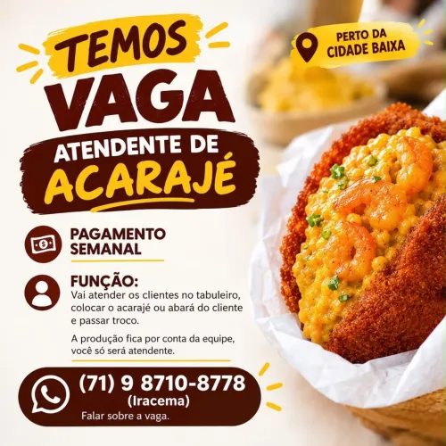 Vaga para Atendente de Acarajé